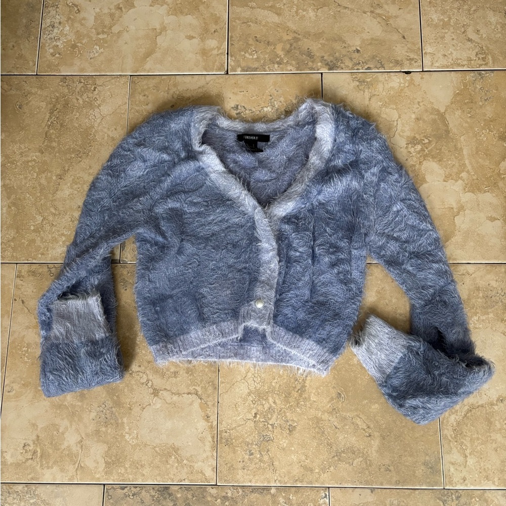 Fuzzy Gray Cardigan Sweater